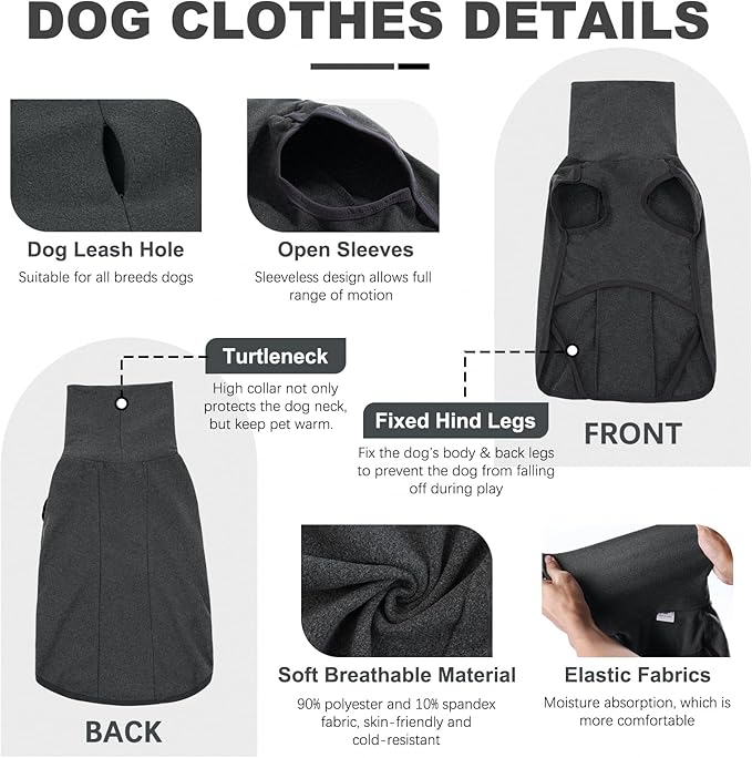 ROZKITCH Dog Winter Coat Soft Pullover Pajamas, Pet Windproof Warm Cold Weather Jacket Vest Cozy Onesie Jumpsuit Apparel Outfit Clothes for Small, Medium, Large Dogs Walking Hiking Travel Sleep Black