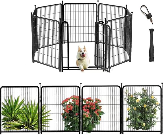Dog Playpen 24 inch(H) 8 Panels Dog Fence Outdoor for Yard. Wide Door Low Threshold，Metal Dog Pen Heavy Duty Pet Puppy Exercise Pen for Rv Camping Garden Yard, Total 15.7 Ft(L)