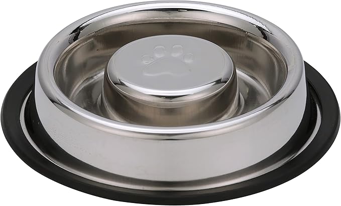 Neater Pet Brands Stainless Steel Slow Feed Bowl - Non-Tip & Non-Skid - Stops Dog Food Gulping, Bloat, Indigestion, and Rapid Eating (3/4 Cup)