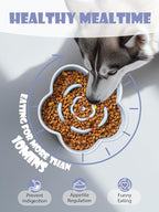 Ceramic Slow Feeder Dog Bowl, Anti-Choking Slow Food Bowls, 8" 11.3oz Slow Feeder for Medium, Large Breeds, Plum Puzzle Design, Non-Slip Silicone, Dishwasher and Microwave Safe, Blue