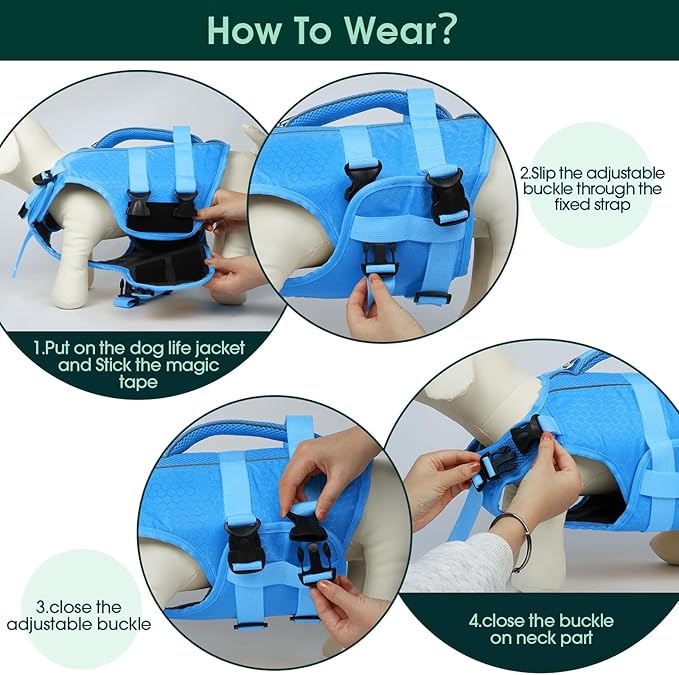 Kuoser Dog Life Jacket High Flotation, Reflective Dogs Life Vest for Swimming Boating, Adjustable Small Medium Large Dog lifejacket, Lightweight Dogs Life Preserver Rescue Handle Spring Summer Pool