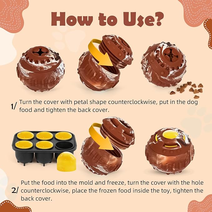 Dog Distraction Toy - Dog Toys to Keep Them Busy to Reduce Anxiety, Medium Chew Toy Ball Treat Dispenser with Freezable Fillable Treats Tray Mold for Aggressive Chewer, 4-IN-1 Mentally Stimulating Toy