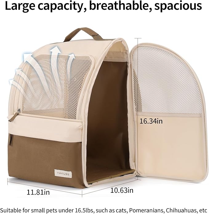 YaKuss Cat Carrier Backpack,Steel Wire Frame More Stable,600D Wear-Resistant Oxford Fabric, Dog Carrier Cat Backpacks Suitable for Travel