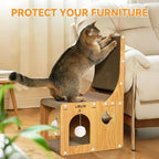 L-Shaped Double-Layer cat Scratching Board, Cardboard cat Scratching Post with Toys, Cat Scratcher & Hideaway for Indoor Cats to Scratch, Rest and Play