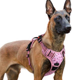 rabbitgoo Dog Harness for Large, No Pull Pet Harness with 3 Buckles, Adjustable Soft Padded Vest with Control Handle, Walking Reflective Pet Vest for Extra Large Dogs, Floral Pink, XL