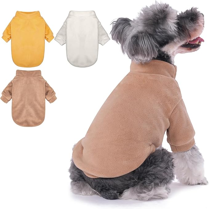 Dog Sweater, 3 Pack Dog Sweaters for Small Dogs Girl Boy, Ultra Soft Warm Puppy Clothes Dog Coat for Winter (Camel+Beige+Yellow, Medium)