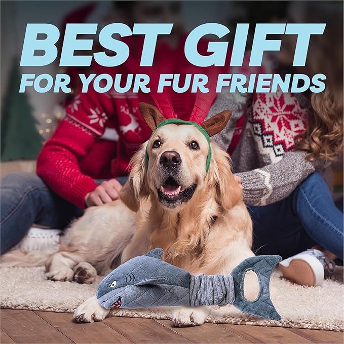 LEGEND SANDY Dog Toys for Large Dogs, Dog Chew Toys to Keep Them Busy, Interactive Squeaky Pet Toys, Tug of War, Crinkle Grey Shark