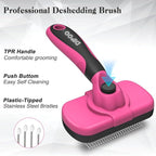Self-Cleaning Pet Grooming Brush - Skin-Friendly Deshedding Tool for Dogs & Cats in Pink, Removes Loose Hair and Tangles