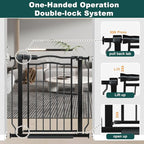 29.53"-33.85" Mornyray Auto-Close Baby Gate Extra Wide, Pressure Mounted Dog & Pet Gate for Stairs Doorways, No Drill Safety Barrier with Lace Design, Metal Child Proof Gate Indoor Outdoor, Black