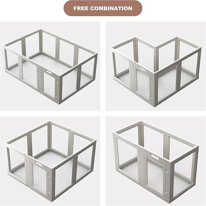 Acrylic Dog Playpen Indoor 24" H 10PCS,Clear Dog Play Pen with Door,Easy Assembe Sturdy&Easy Cleaning Plastic Transparent Pet Fence,Preferable for Puppy Kitty Rabbit Ferret