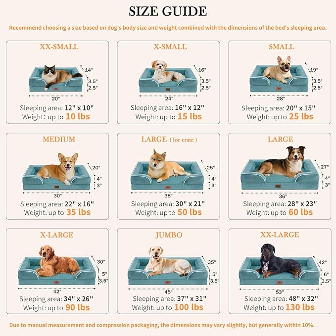 Comfort Expression Waterproof Large Dog Beds, Orthopedic Dog Beds for Large Dogs, Comfy Pet Bed Sofa with Washable Removable Cover & Non-Slip Bottom(Washed Blue)
