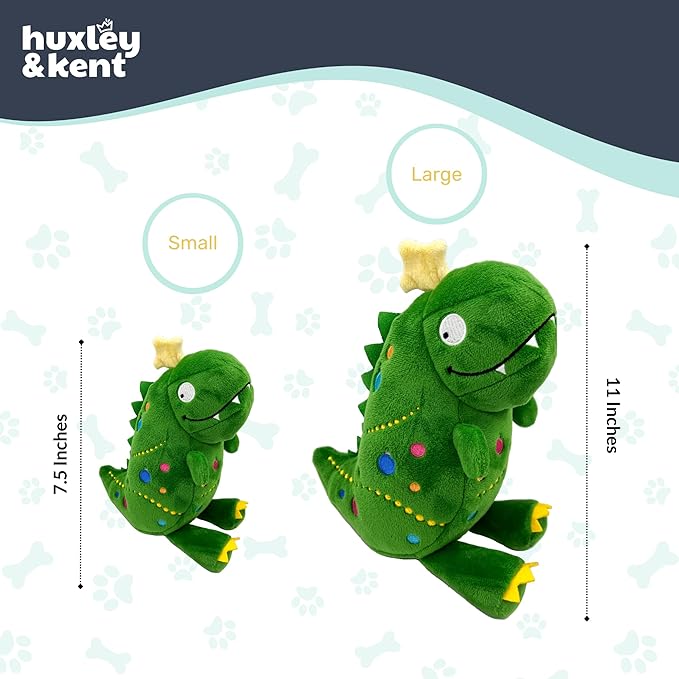 Huxley & Kent Funny Dog Toy w/Squeaker – Holiday Power Plush Squeaky Dog Toys for Small, Medium & Large Dogs – Soft Stuffed Animal for Indoor Play & Fetch - Tree Rex 2.0, Large
