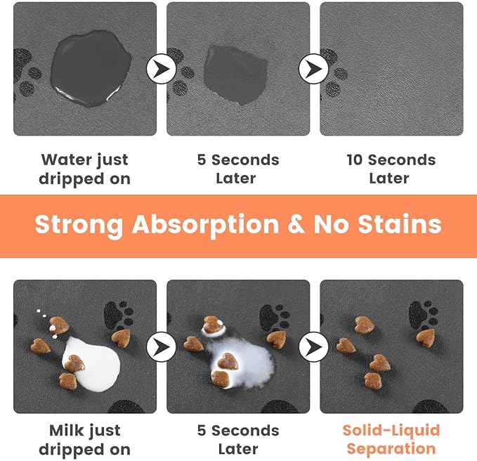 Pet Feeding Mat-Absorbent Pet Placemat for Food and Water Bowl, with Waterproof Rubber Backing, Quick Dry Water Dispenser Mat for Dog and Cat (16"x24", Dark Gray)