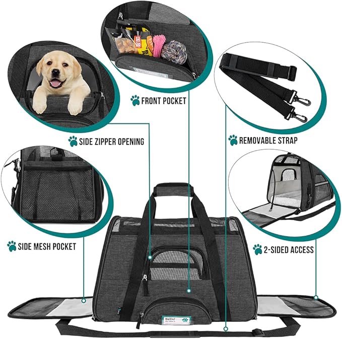 PetAmi Airline Approved Pet Carrier for Cat, Soft Sided Dog Carrier for Small Dog, Cat Travel Supplies Accessories Indoor Cats, Ventilated Pet Carrying Bag Medium Kitten Puppy, Large Heather Dark Gray