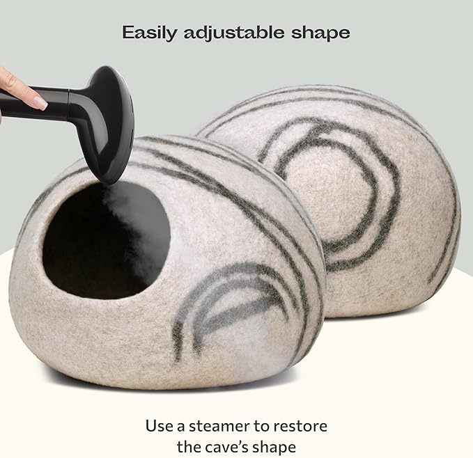 MEOWFIA Cat Cave – Premium Felt Cat Bed for Indoor Cats, Handmade 100% Merino Wool (Light Shades) (Large, Light Grey)