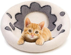 Woolygon Premium Felt Cat Cave Bed – Wool Kitty Beds Handcrafted Kitten Caves Bed for Indoor Cats - Made from 100% Eco-Friendly Merino Wool, Foldable Cat Hidewawy Covered Cat House Pod (Flower Collar)
