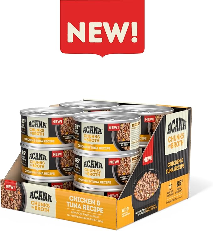 ACANA Chunks in Broth Wet Cat Food Chicken & Tuna Recipe 3oz Cans (12 Count)