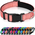 Reflective Dog Collar, Soft Neoprene Padded Nylon Pet Collar with Quick-Release Buckle, Adjustable for Mediunm Dogs,Neon Pink,M, 1" Width
