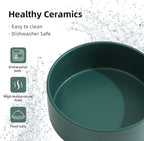 Ceramic Elevated Dog Bowl Set, Food and Water Bowl for Medium Dogs, Weighted Dishes, Green (7.3'', 41OZ)