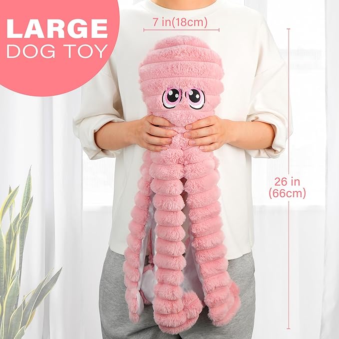 Prime Pets Squeaky Dog Toys for Large Dogs, 27” Extra Large Plush Octopus Dog Toy to Keep Them Busy, Interactive Chew Toy for Small Medium Large Dogs, Tug of War Pet Toy, Pink