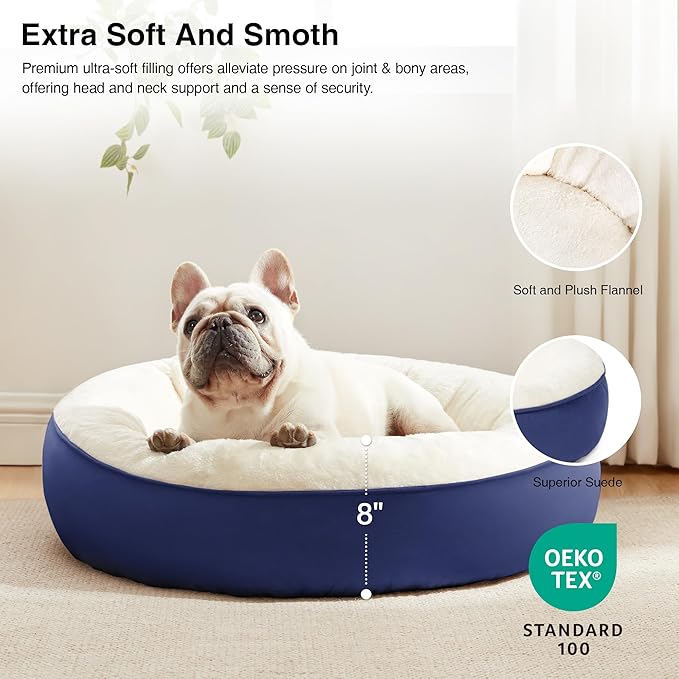 Love's cabin Round Donut Cat and Dog Cushion Bed, 25in Pet Bed for Small or Medium Dogs, Anti-Slip & Water-Resistant Bottom, Soft Durable Fabric Pet Beds, Washable Calming Cat & Dog Bed Navy