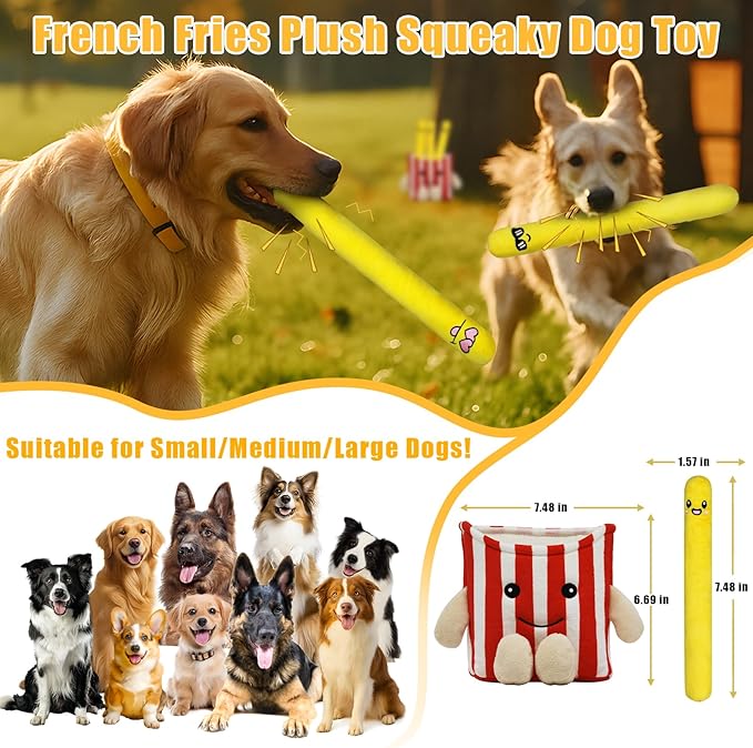 Dog Squeak Toys, 5 Pack French Fry PlushToys Interactive Cute Dog Toys for Small Dogs Holiday Dog Toys