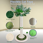 Cat Scratching Post 38" Tall Scratching Post for Indoor Cats Cat Scratcher Cat Tree Wrapped Sisal Rope Large Cat Scratching Post Cute Cat Scratching with Interactive Dangling Balls and Spring Ball