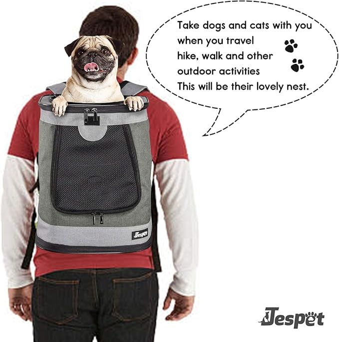 JESPET & GOOPAWS Pet Backpack Carrier for Small Dog, Puppy, Soft Carrier Backpack Ideal for Traveling, Hiking, Walking and Outdoor Activities with Family (Smoke Grey)