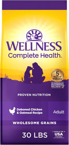 Wellness Complete Health Dry Dog Food with Grains, Made in USA with Real Meat & Natural Ingredients, All Breeds, Adult Dogs (Chicken & Oatmeal, 30-lb) – With Nutrients for Immune, Skin, & Coat Support