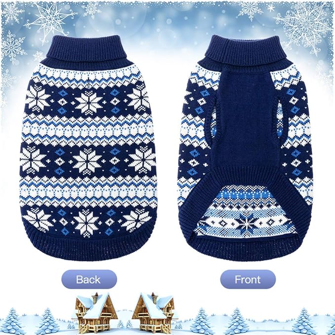 KOOLTAIL Cable Knit Dog Sweater Turtleneck, Cold Weather Pullover Classic Knitwear, Snowflake Pattern Thick Warm Winter Pet Clothes, Dog Christmas Sweater for Small Medium Large Dogs Cats,Navy Blue SM