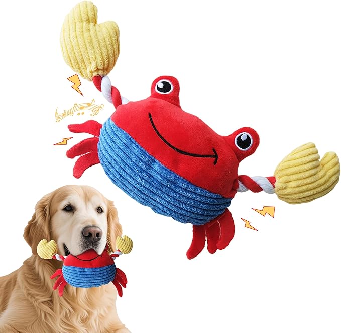 Squeak Plush Dog Toys for Small & Medium Breeds, Chew Resistant Rope to Keep Them Busy for Puppy Teething Chewing, Interactive Indoor/Outdoor Play, Best Pet Gift, Crab