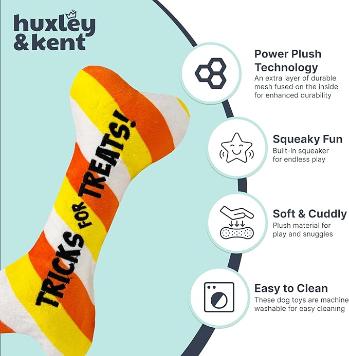 Huxley & Kent Halloween Funny Dog Toy w/Squeaker – Power Plush Squeaky Dog Toys for Small, Medium & Large Dogs – Soft Stuffed Animal for Indoor Play & Fetch - Tricks for Treats, One Size