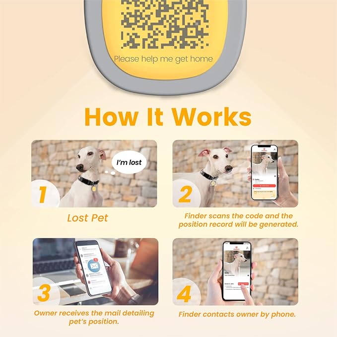Pawaii QR Code Pet ID Tag, Silent Silicone Dog ID Tag, Modifiable Pet Online Profile, Free Online Pet Page Emergency Contact, Scan QR Receive Instant Pet Location Alert Email, 1Pack (Yellow)