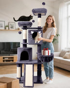 66in Multi-Level Large Cat Tree Tower for Indoor Cat/Kitties, Mordern Cat Tower with Sisal Scratching Posts, Condos and Hammock, Perches, Ramp for Climbing Heavy Duty