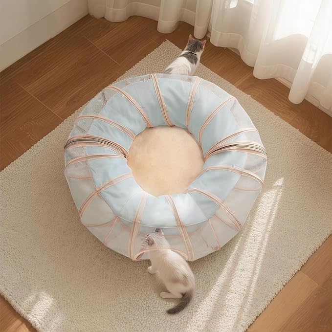 Mesh Cat Tunnel Bed with 20 Cat Toys, Collapsible Play Tunnel for Indoor Cats,Visible Cat Tube for Kitten Puppy