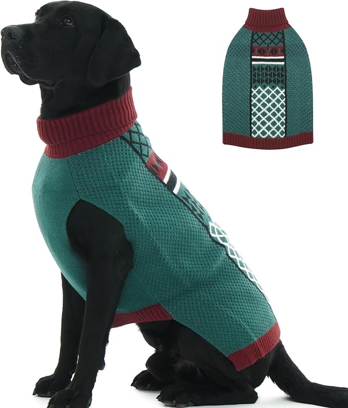 Dog Sweaters for Large Dogs, Warm Turtleneck Sweater with Leash Hole, Thermal Winter Knitwear for Cold Weather Walk Sleep, 2XL Dog Christmas Sweater for Pitbull Clothes, Green XXL