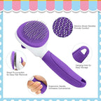 Cat Brush for Shedding, Cat Hair Brush with Release Button for Indoor Cats Dogs Self Cleaning Grooming(Purple)