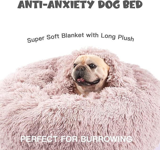 Himax Dog Beds for Medium Dogs, Donut Dogs Beds with Blanket Attached, Calming Dog Bed Washable (20"/26"/35") Beige