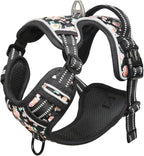 HEELE Dog Harness, No Pull Adjustable Padded Reflective Harness for Small Medium Large Dogs with Handle for Walking Training, Flower-Black, L