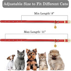 OOPSDOGGY Rolled Leather Cat Collar with Bell - Reflective Kitten Collar with Safety Elastic Strap - Adjustable Small Pet Collars for Boy Girl Cats (Red)