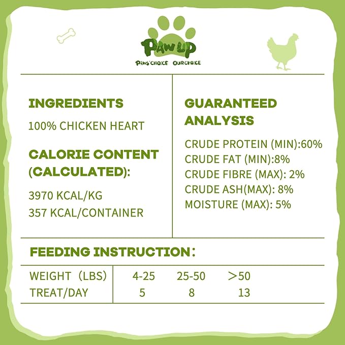 PAWUP Freeze Dried Chicken Heart Pet Treats, High Protein Freeze-Dried Pet Food for Dogs, Cats, Fresh Ingredient, 3.2 oz, Rawhide Free, Gluten&Grain Free