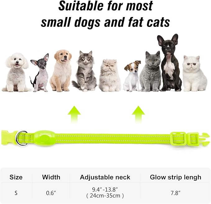 Visinite Light Up Dog Collars for Small Dogs,LED Dog Collar Light Rechargeable,Fully Adjustable Lighted Dog Collar,Glow in The Dark Dog Collars with Dog Lights for Night Walking,Green