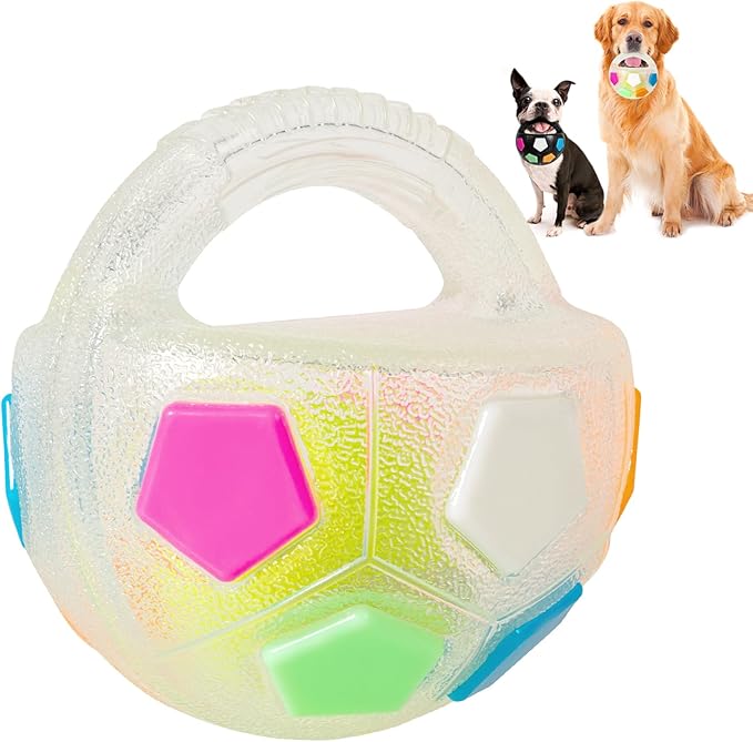 Dog Toy Ball with Handle, Toss and Fetch Play, Interactive Ball for Dogs Playing, Squeaky Floating (Transparent)