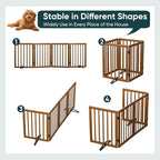 Semiocthome Freestanding Dog Gate 24“Tall, Walnut Foldable Dog Gates for Doorways Stairs Indoor, Wooden 4 Panels Pet Gates for Dogs with 2 Metals Stands, Fully Assembled Door Gates Fences