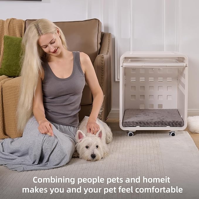 Foldable Dog Crate Furniture，Acrylic Dog Cage End Table, for Small/Medium Dogs,Durable Dog cage with Movable and Modular Design - Safe, Stylish and Convenient