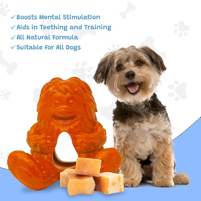Yeti Dog Chew Puff and Play Interactive Dog Toys, Nuggets Dog Treat Dispenser Puzzle, Fun Stimulating Chew Toy for Teething, Behavior Training for Light to Moderate Chewers, Yeti Orange