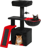 PETEPELA Gothic Cat Tree Tower for Indoor Cats, 31.5'' Small Cat Tower Condo with Sisal Scratching Ramp, Cozy Hammock and Removable Flower Cat Bed Perch for Kittens, Black