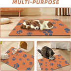 18"×30" Dog Food Mat-Absorbent Dog Mat for Food and Water, No Stains Quick Dry Cat Dog Food Bowl Mat Non Skid Dog Feeding Mat with Footprints for Messy Drinkers Orange