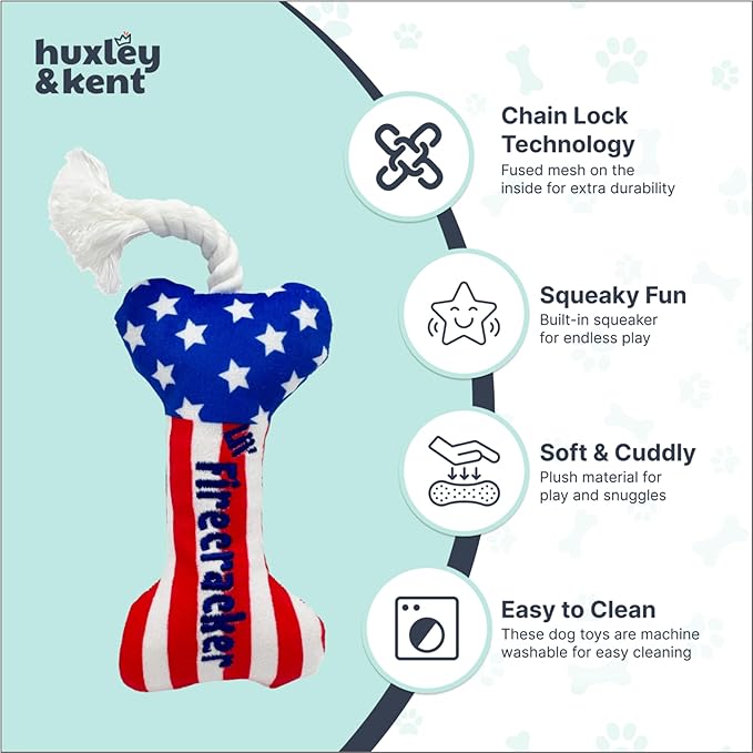 Huxley & Kent Interactive Crinkle Puppy Toys w/ Power Plush Tech - Cute Puppy Toy - Dog Toys for Enrichment ( Lil' Firecracker Bone, Small)
