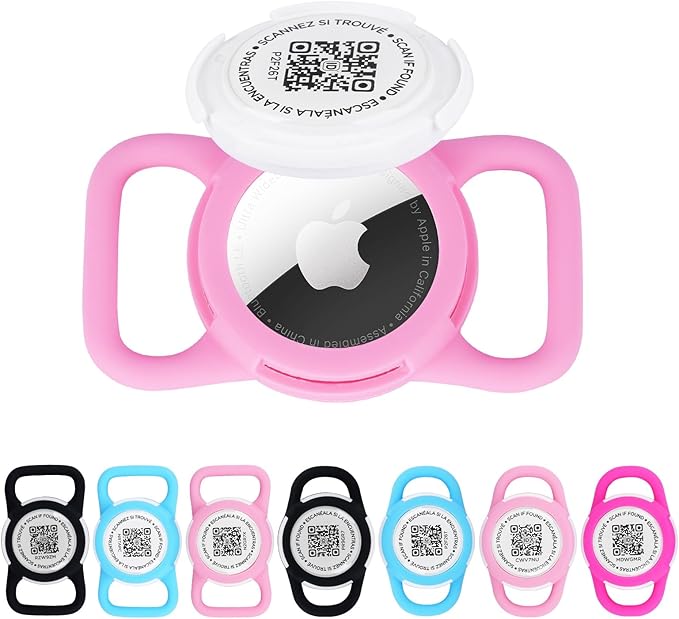 QR Code Pet Air Tag Tracker Holder - Waterproof Silicone Case for Dog & Cat Collars, Reusable ID Tag with Secure QR Tracking, No GPS Needed (Pink; M)